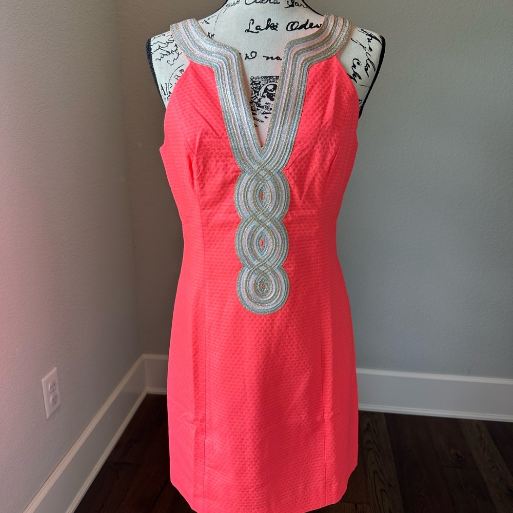 Lilly Pulitzer Orange Pink Embellished Sheath Mini Dress